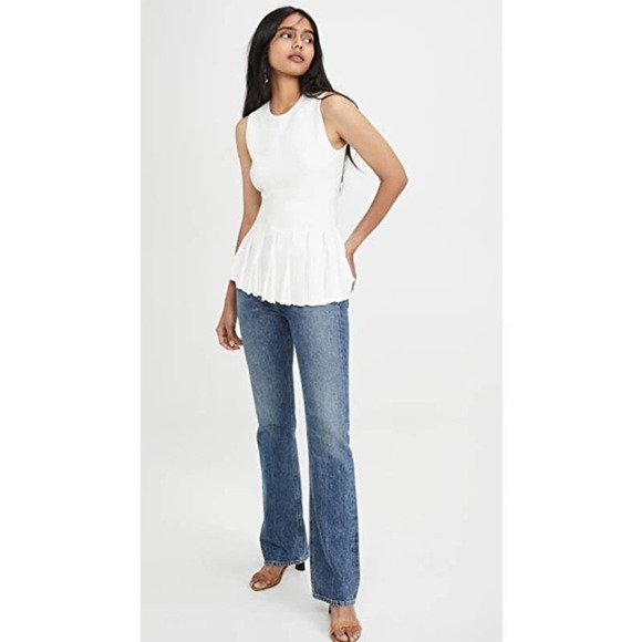 Theory Pleated Peplum Sleeveless Sweater, Eggshell - Picture 2 of 11